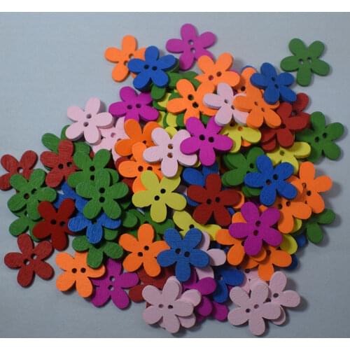 New Hot 100PCs Wooden Buttons Sewing Scrapbooking Mixed Flowers Shaped Decorative Buttons 2 Holes Garment Accessories