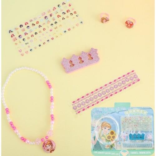New Disney Frozen Princess Stickers Girls Cute Anime Figures Necklace Ring Nail Stickers Set Kids Toys for Girls Birthday Gifts
