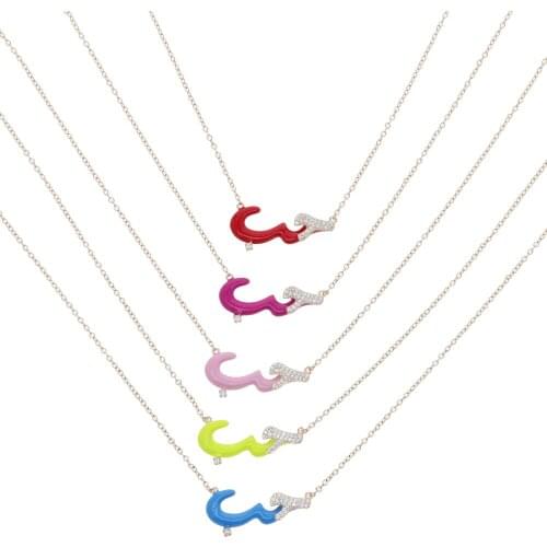 Arabic Word Letter Pendant Necklace Rose Gold Color Candy Colorful Enamel 2021 Fashion Women Girl Chorker Chains