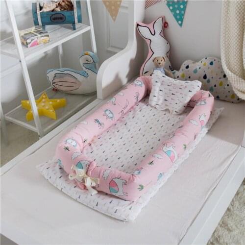 Pure Cotton Portable Baby Nest Washable for Boys Girls Travel Bed Infant Baby Isolation Bed Cradle Crib Newborn Beds 90x55x15cm