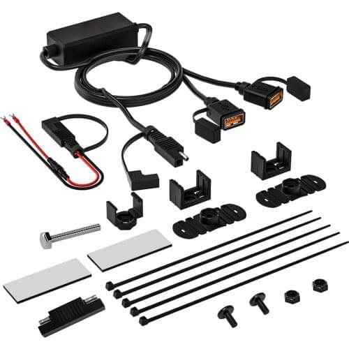 Motorcycle USB Portable Charger Bracket SAE with 10A Inline Fuse Suitable for Mobile Phones Tablets Motorcycle Electronics Tool