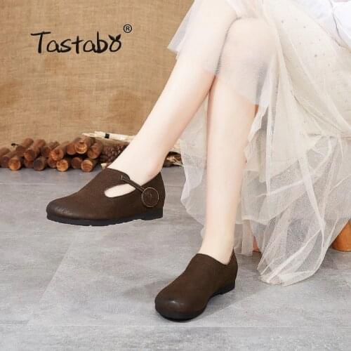 Tastabo 2019 Genuine Leather Casual Womens shoes Pregnant Women Shoe Mother Driving Shoe SD1955-1 Khaki Brown Handmade 35-40