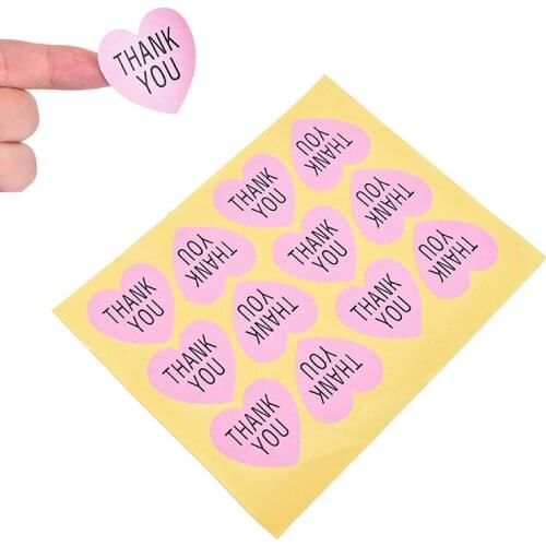 Pink Heart-shaped For Thank You Packaging Sealed Stickers Stickers for Wedding