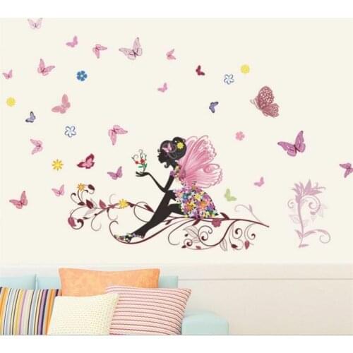 Removable Wall Sticker Bedroom Decor Girls Flower Fairy Princess Butterfly Flower Nursery Room Decortation