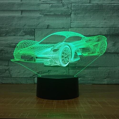 LED Cool Sports Car Shape 3D Night Light USB Touch Button Car Table Lamp 7 Colors Changing Atmosphere Light Fixture Gifts Decor
