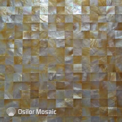 Yellow color square pattern 100% natural sea shell yellowlip mother of pearl tile for interior house decoration wall tile