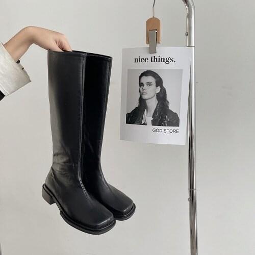 Square toe retro boots womens autumn 2021 new thin knight boots ins tide but knee wild British thick bottom