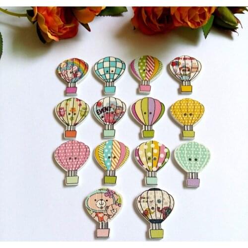 120Pcs/Set Multicolor hot air balloon Botones 2 Holes Wooden Buttons Scrapbook Sewing Accessories Hand supplies