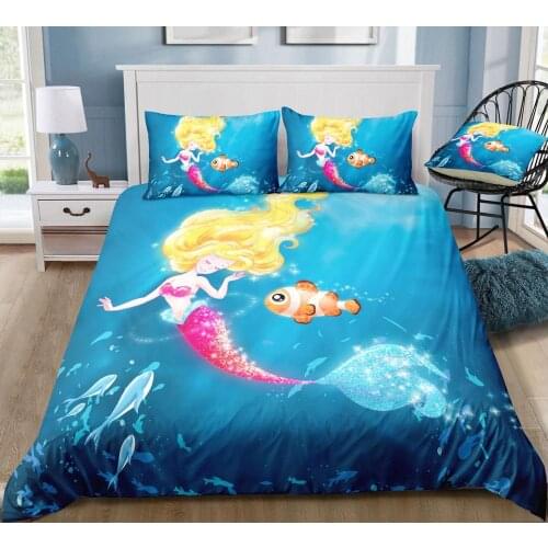 2/3 Pcs 3D Beauty Mermaid Bedding Set With Pillowcase Polyester Printed Bed Linen Duvet Cover Quilt Cover Set Home Textile