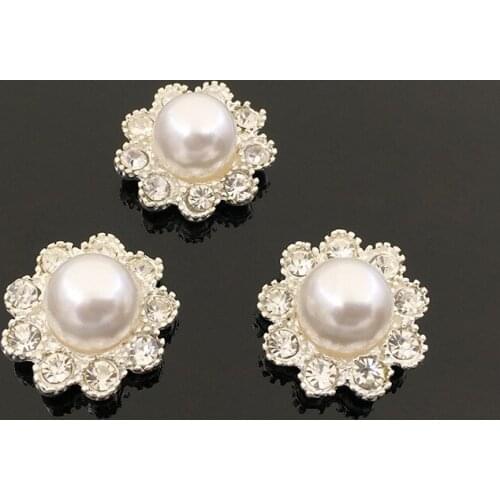 24mm Vintage Round Flower Rhinestone Buttons Bling Flatback Crystal Pearl Decorative Buttons Flower Center Craft Supplies