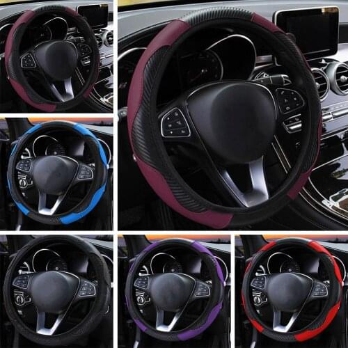 38CM Car Steering Wheel Cover without Inner Ring Elastic Belt Handle Cover Carbon Fiber Sports 16 Micro Fiber Leather