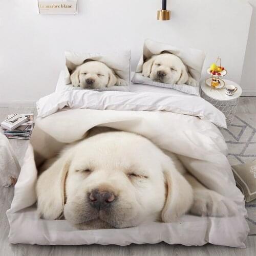 3D Bedding Sets White Duvet Quilt Cover Set Comforter Bed Linens Pillowcase King Queen 200*220cm Size Dogs Pets Dog