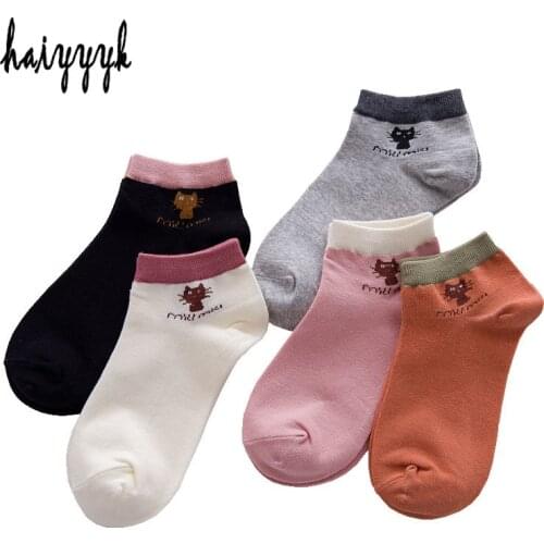 5 Pairs Fashion Women Socks Cartoon Cat Cotton Sock Casual Style Ankle Socks Free Shipping