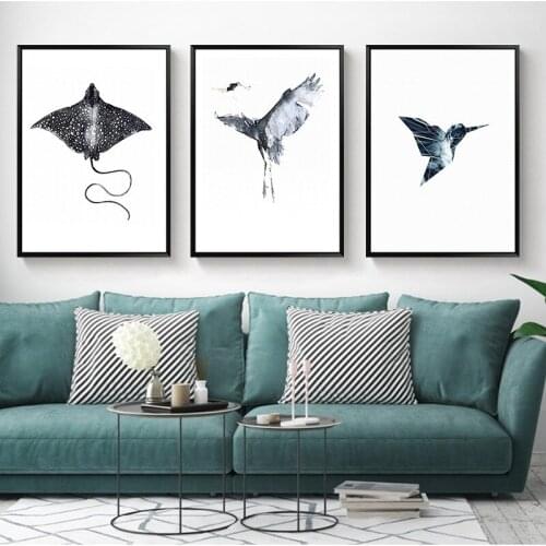 Abstract Geometric Black Line Scenery Animal Bird Silhouette Canvas Painting Wall Picture Print Poster Living Room Decoration