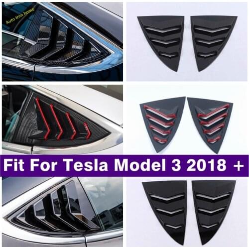 Car Accessories Rear Window Louver Shutter Decoration Panel Cover Trim For Tesla Model 3 2018 - 2021 Black / Carbon Fiber Look