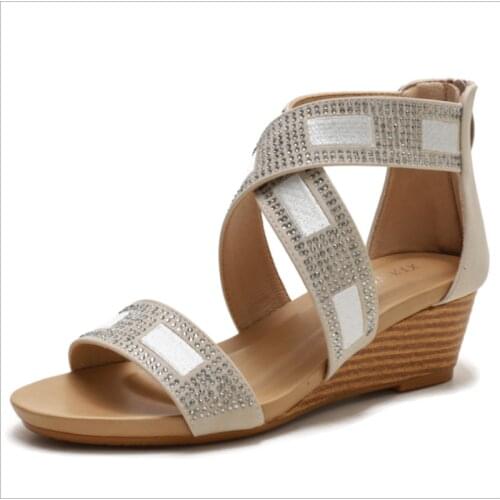 Summer Slope Heel High Heel Sandals Rhinestone Fairy Style Fashionable and Comfortable Platform Roman Womens Shoes