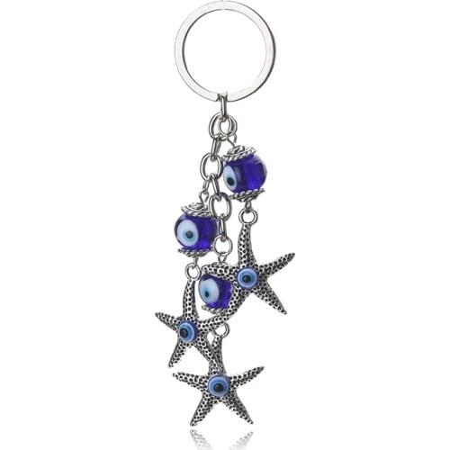 1pc Lucky Evil Eye Charms Keychain Starfish Pendent Tassel Key Chain Men Women Fashion Jewelry Car Key Chain