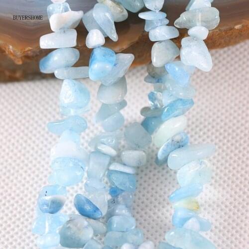 5-8MM Loose Beads Irregular Shape Freeform Chip Natural Stone Blue Aquamarin For Jewelry Making DIY Necklace String 35" S055