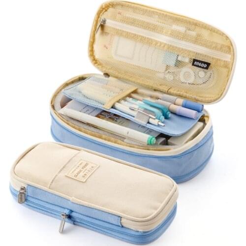 ANGOO Big Capacity Pencil Case Office College School High Capacity Bag Pouch Holder Box Organizer (Light Blue)