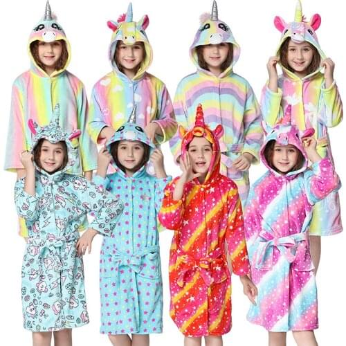 Children Sleepwear Towel Bathrobe Unicorn Robes Towel Bathrobes New Winter Flannel Soft Warm Unicorn Bathrobes