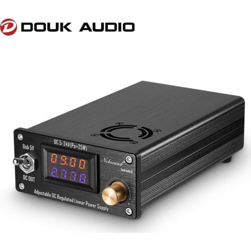 Douk audio 25W Adjustable DC Regulated Linear Power Supply With USB 5V and DC 5V-24V Output For Audio DAC/Digital Players