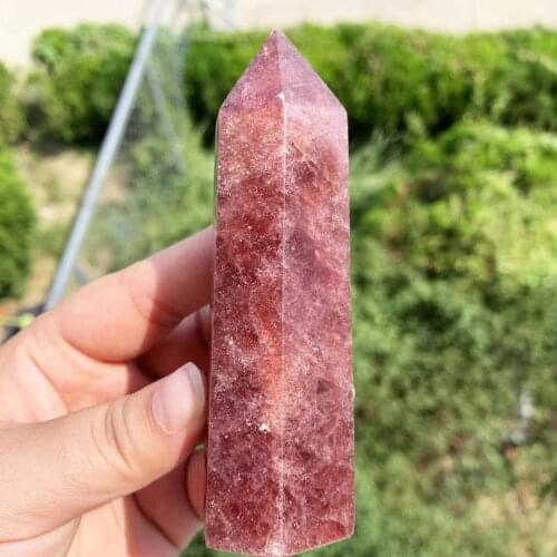 MOKAGY Large Natural Strawberry Quartz Tower Stones Healing Crystal Points 80mm-120mm for Decoration 1pc
