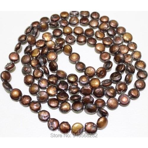 Beautiful Brown Freshwater pearl necklace sweater Necklace Button shaped 9-10mm120cm