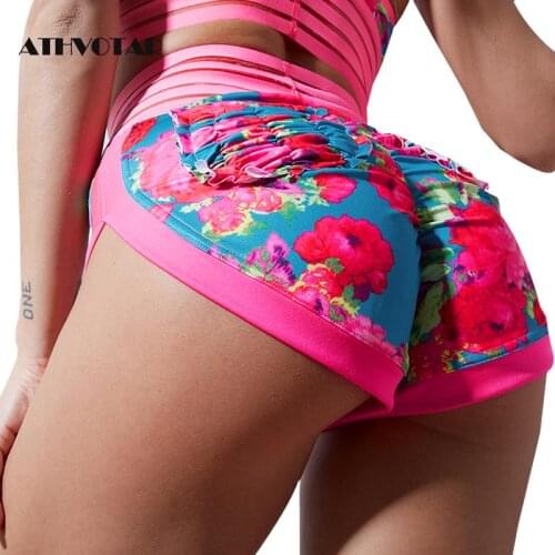 ATHVOTAR Summer Women Shorts Printed Push Up High Waist Shorts Female Sexy Skinny Workout Sports Shorts