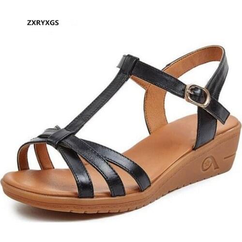 Best Sale Summer Open Shoes Women Sandal Shoes 2020 New Non-slip Wear Soft Sole Genuine Leather Sandals Fashion Casual Sandals