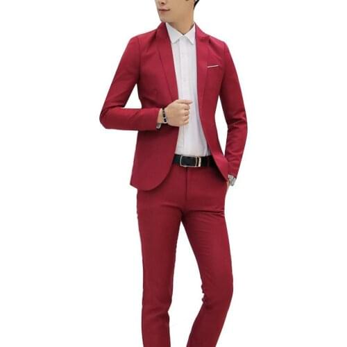Fashion Mens Suits with Pants Solid Mens Blazer Sliming and Fits Wedding Male Groom suit Prom (Jacket+Pants)