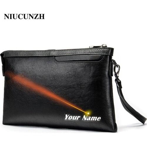 NIUCUNZH Men’s bag with wrist for men big clutch Bag men leather engraved wallets for card holder business Clutch male luxury