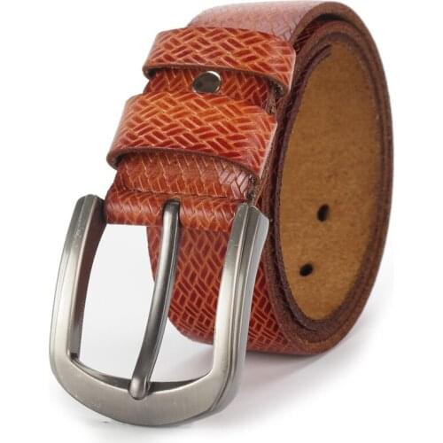 Men Belt Mat Striped Genuine Leather Belt Cowboy Pin Buckle Men Brand Designer Plaid High Quality Waist Straps Drop Shipping