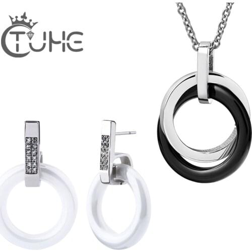 Fashion Brand Geometric Jewelry Set Health Material Ceramic Crystal Stud Earrings & Necklace For Women Bijoux Christmas Jewelry