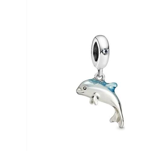Real 925 Sterling Silver Beads Shimmering Dolphin Dangle Charm fit Original Pandora Bracelets Women DIY Jewelry 2020