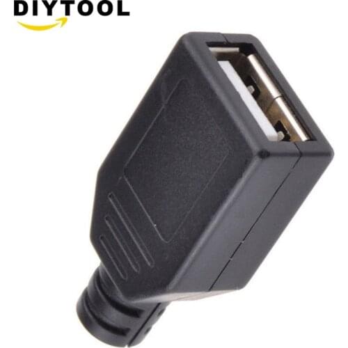 New 10pcs Type A Female USB 4 Pin Plug Socket Connector With Black Plastic Cover Solder type DIY Connector USB cable