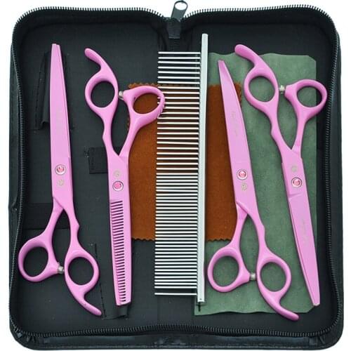 7.0" Purple Dragon Dogs Grooming Scissors JP440C Straight Curved Cutting Shears 6.5" Pet Thinning Tijeras Animal Trimmers B0035B