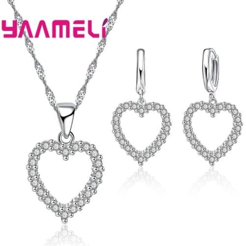 Lovely Heart Shape Austria Crystal Rhinestone Women Wedding 925 Sterling Silver Jewelry Sets Bridal Charm Birthday Gift