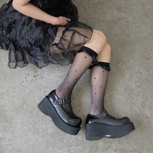 Transparent High Knee Socks Women Elastic Dot Long Socks Female Lolita Jk Thin Silk Socks Leg Girls Dress Calcetine Medias