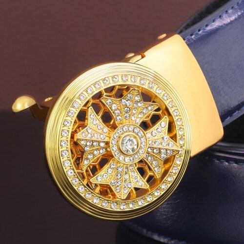 Fashion rotate round Automatic Buckle high quality young men belt luxury famous brand genuine leather designer ceinture homme