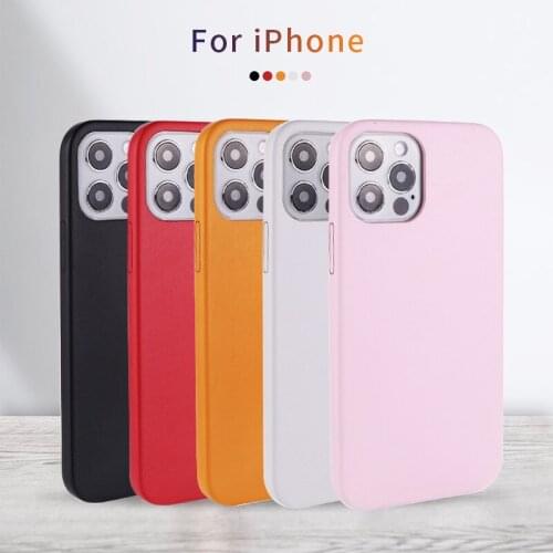 Luxury Genuine Leather Solid Color Phone Case Cover For iPhone 11 12 Pro Mini Max X XR XS 6 7 8Plus Shockproof Classical Caque