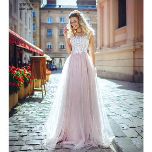 Pink Bridal Dress 2020 Lace Top Sexy Cheap Wedding Dresses Romantic Vestido De Noiva Floor Length Wedding Gown Imported-china