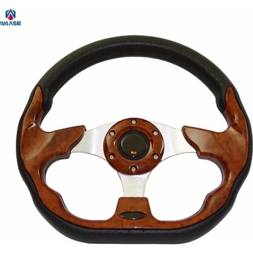 Waase 320mm Universal PU Leather Racing Sports Auto Car Steering Wheel with Horn Button 12.5 inches Wooden