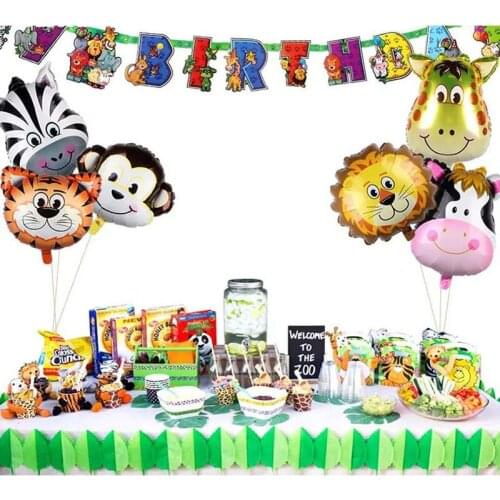 10pcs/lot Mini Animal Head Foil Balloons lion cow Tiger Zebra Safari Party Balloon Jungle Theme Birthday Party Decor Kids Toys