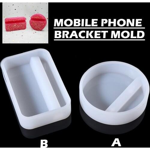 Cell Phone Stand Holder Mold Silicone For Mobile Phone Display Bracket DIY Glass Epoxy Resin Casting Craft Round/Rectangle