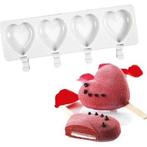 Large Size Ice Cream Silicone Mould Heart Shape Popsicle Form Making Moulds For Party Bar Decoration Kitchen Ice Cream Tools