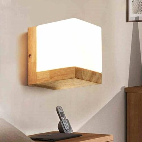 Modern Oak Wood Wall Lamps Cube Sugar Lampshade Bedroom Bedside Wall Light Home Wall Sconce lotus Light Fixtures Indoor Lighting