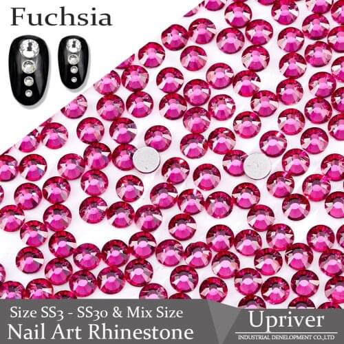Upriver All Size ss3 - ss30 & Mix Size Glass Fuchsia Nail Art Rhinestones Flatback Non Hot Fix Rhinestone for DIY Nails Design