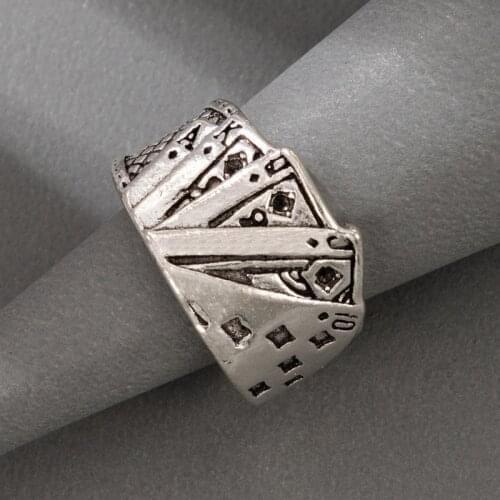 Tocona Punk Magician Playing Card Rings for Women Men Tibetan Silver Color Alloy Jewelry Accessories Hip Hop Anillo 18657
