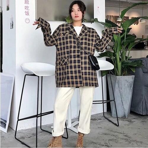 European station womens suit coat autumn winter New Retro chic British harbor leisure Plaid suit coat