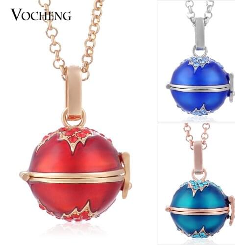 Vocheng 3 Colors Ball Harmony Copper Metal Colorful Maple Leaf Style Cage Pendant Necklace with Stainless Steel Chain VA-085